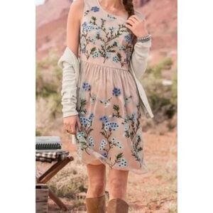 Sundance Forget Me Not Floral Embroidered Tulle Women's Lined Dress Medium